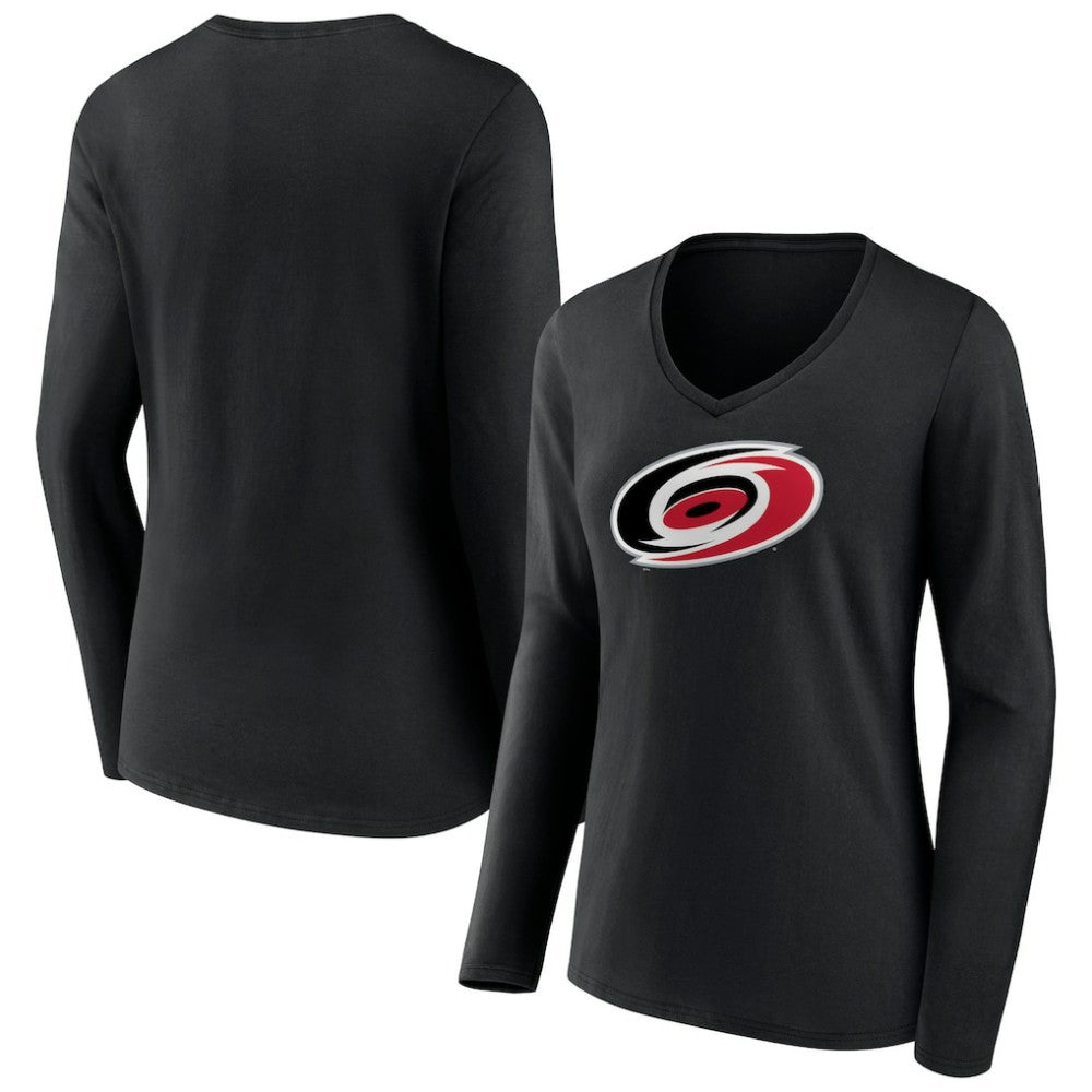 Carolina Hurricanes Women's Primary Team Logo Long Sleeve V-Neck T-Shirt - Black T-shirts