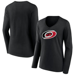 Carolina Hurricanes Women's Primary Team Logo Long Sleeve V-Neck T-Shirt - Black T-shirts