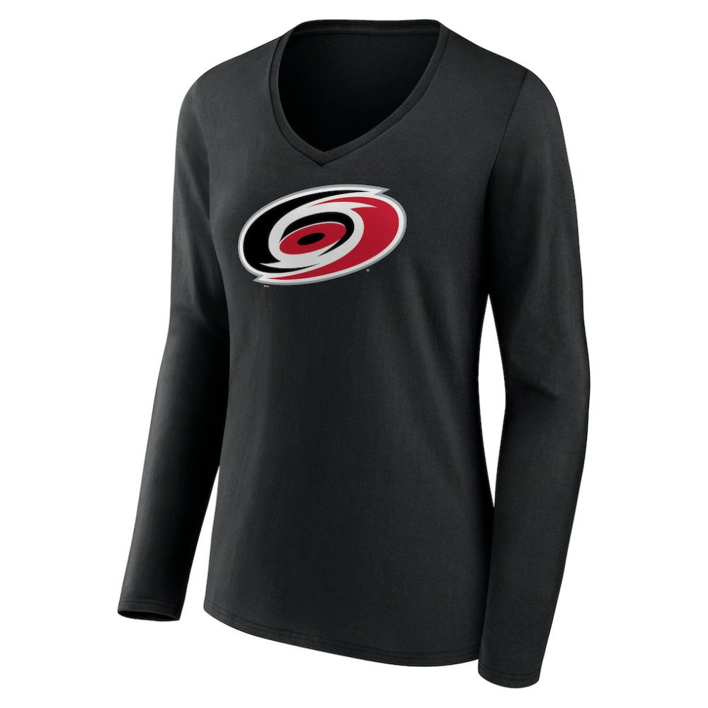 Carolina Hurricanes Women's Primary Team Logo Long Sleeve V-Neck T-Shirt - Black T-shirts