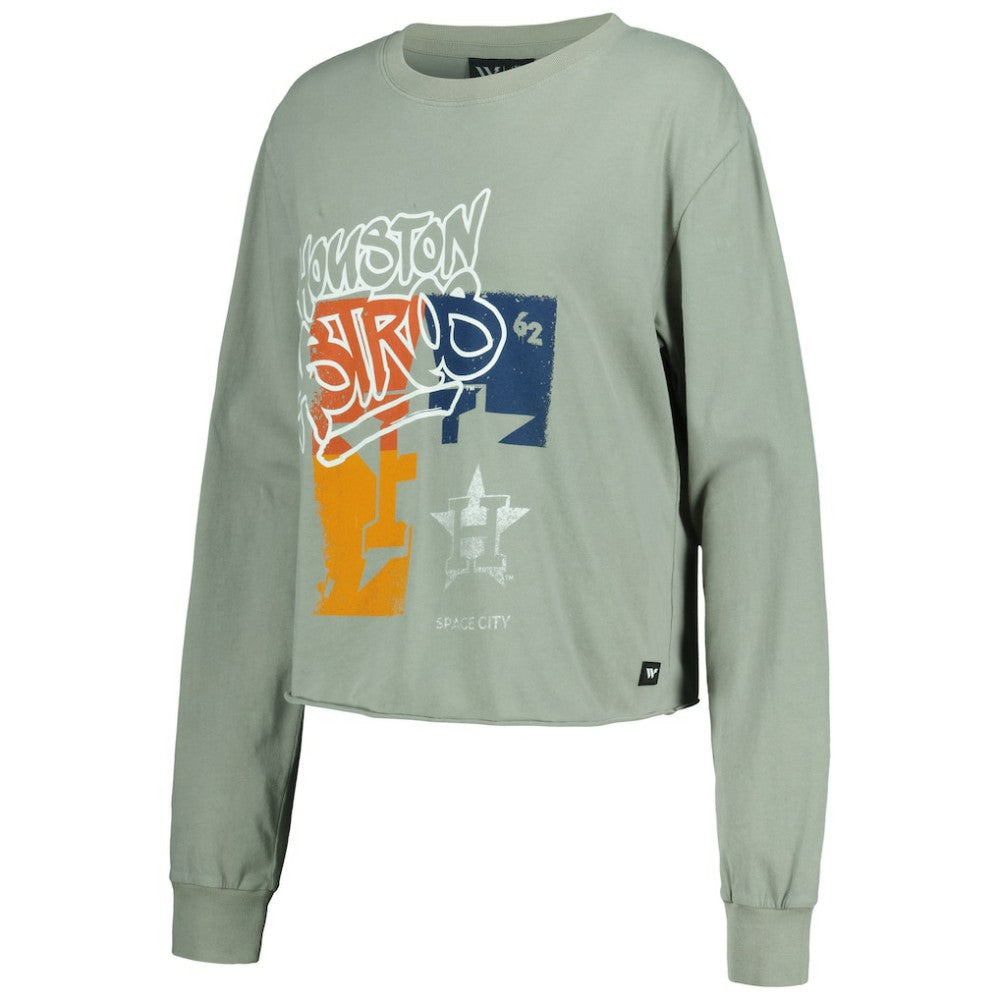 Houston Astros The Wild Collective Women's Cropped Long Sleeve T-Shirt Gray
