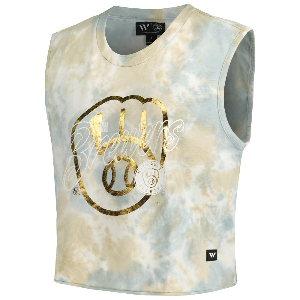 Milwaukee Brewers The Wild Collective Women's Washed Muscle Tank Top White