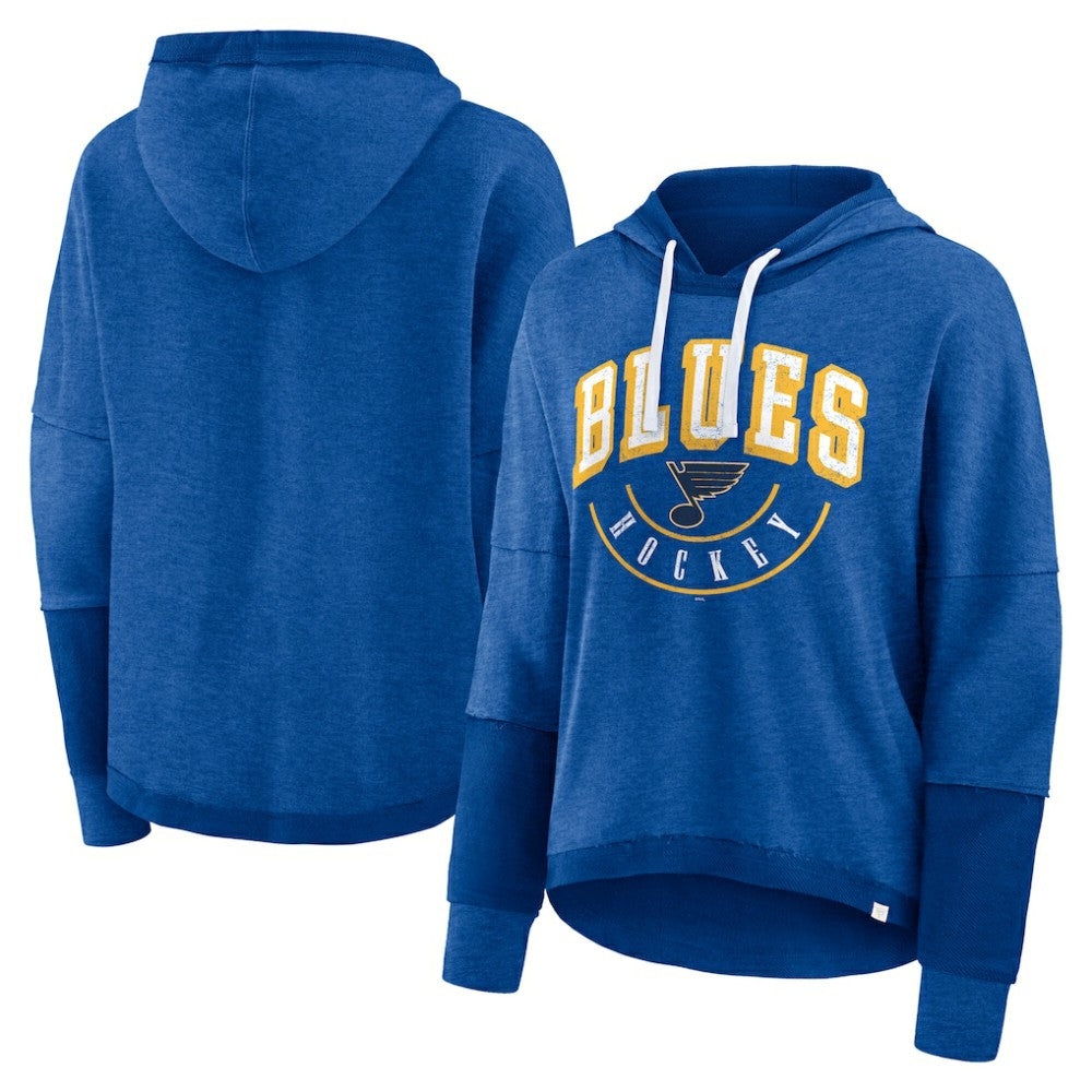 St. Louis Blues Fanatics Women's Lux Lounge Helmet Arch Pullover Hoodie - Heather Blue Hoodies