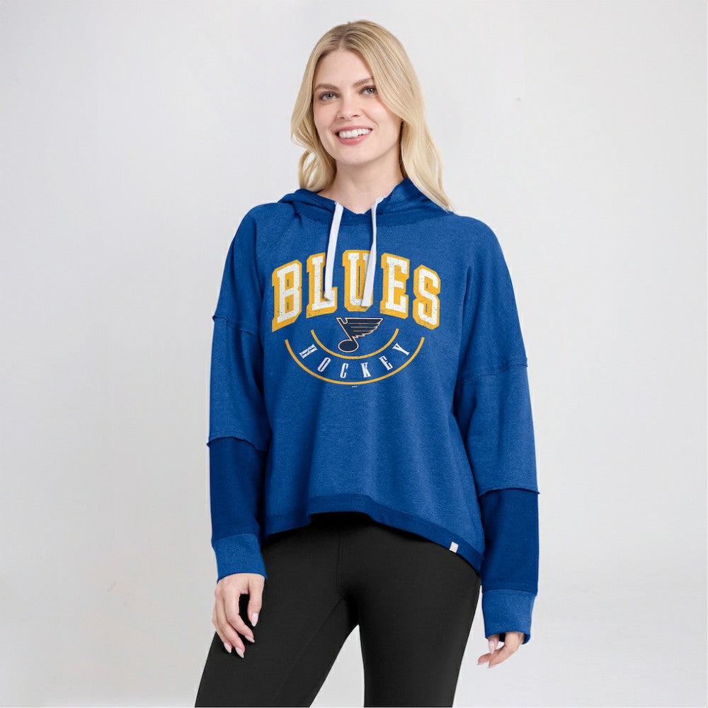 St. Louis Blues Fanatics Women's Lux Lounge Helmet Arch Pullover Hoodie - Heather Blue Hoodies