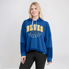 St. Louis Blues Fanatics Women's Lux Lounge Helmet Arch Pullover Hoodie - Heather Blue Hoodies