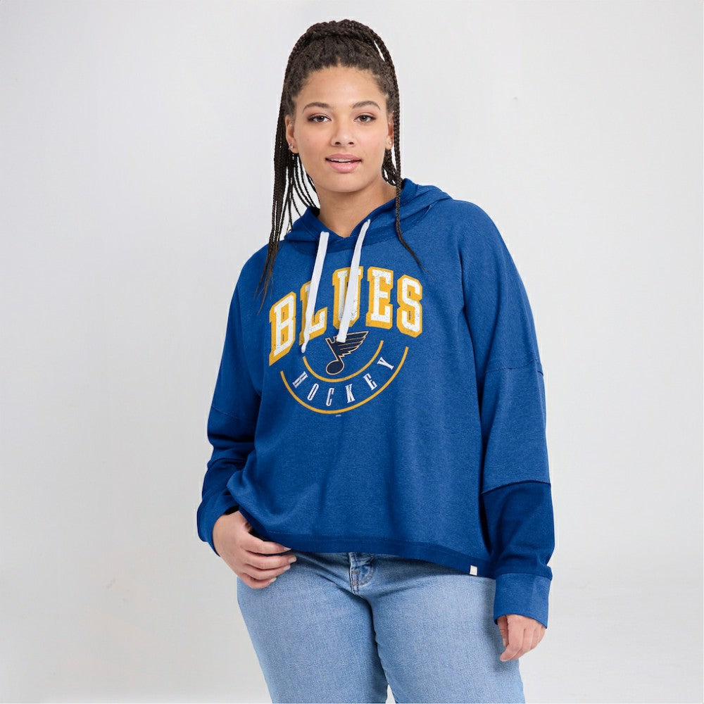 St. Louis Blues Fanatics Women's Lux Lounge Helmet Arch Pullover Hoodie - Heather Blue Hoodies