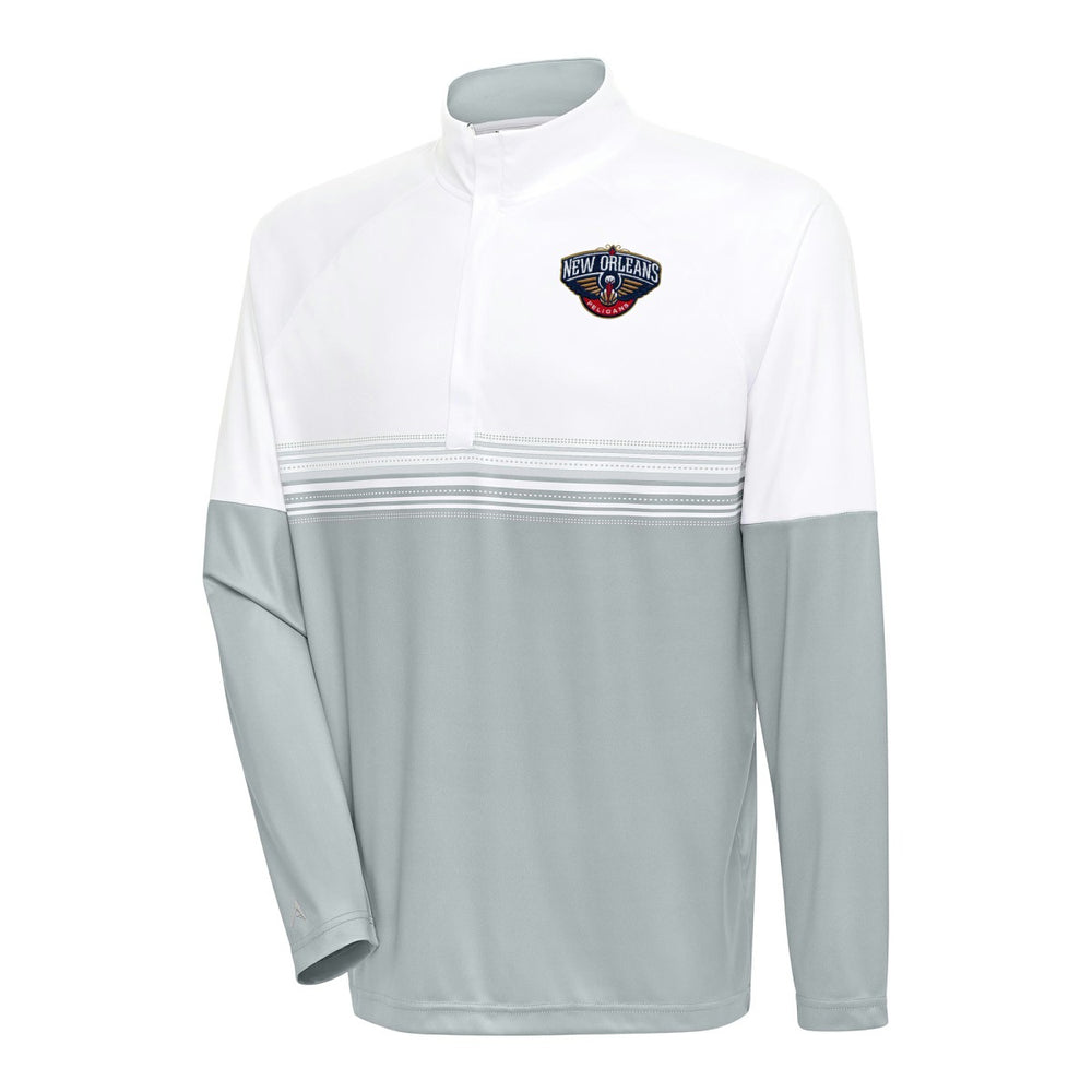 New Orleans Pelicans Antigua Bender Quarter-Zip Pullover Top - White/Gray for sale