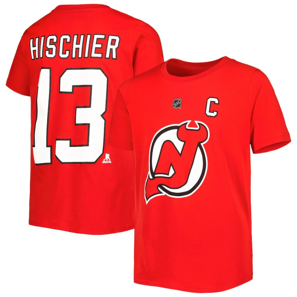 Nico Hischier New Jersey Devils Youth Player Name & Number T-Shirt - Red T-shirts