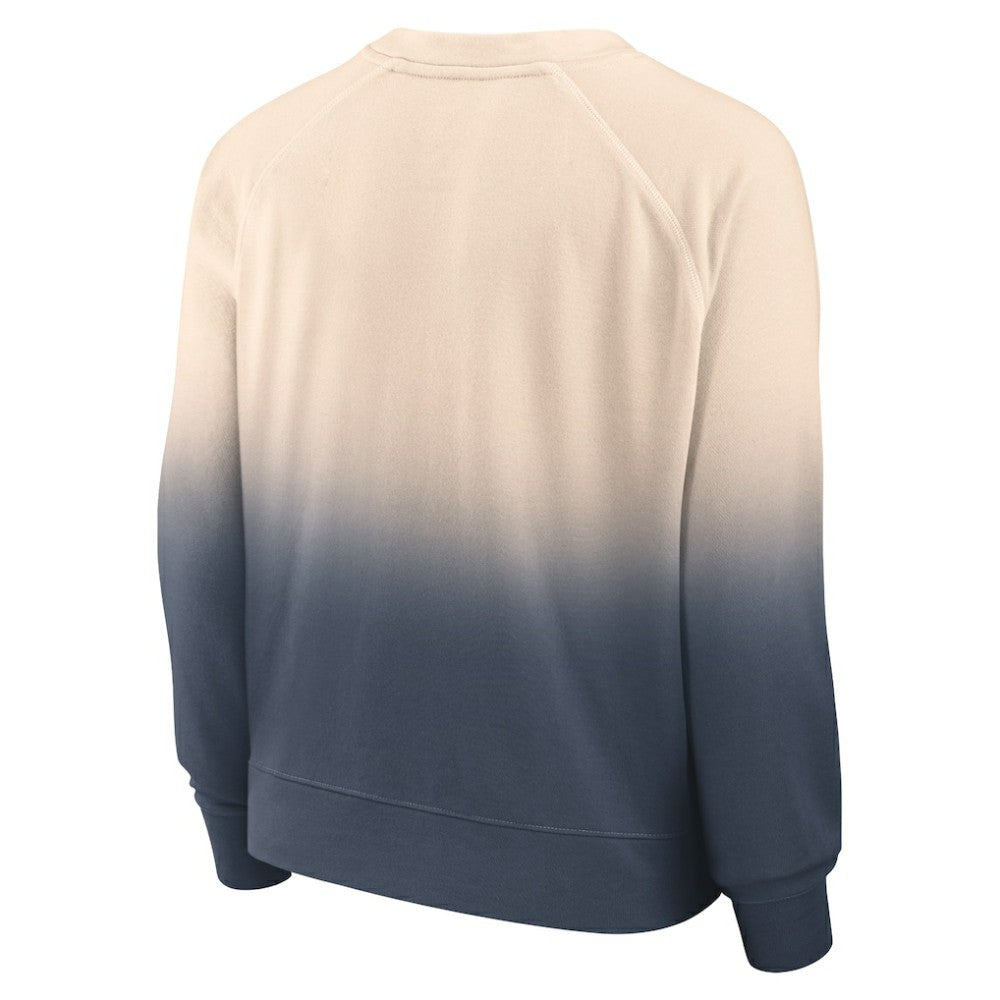Atlanta Braves Women's Luxe Lounge Arch Raglan Pullover Sweatshirt Tan/Navy