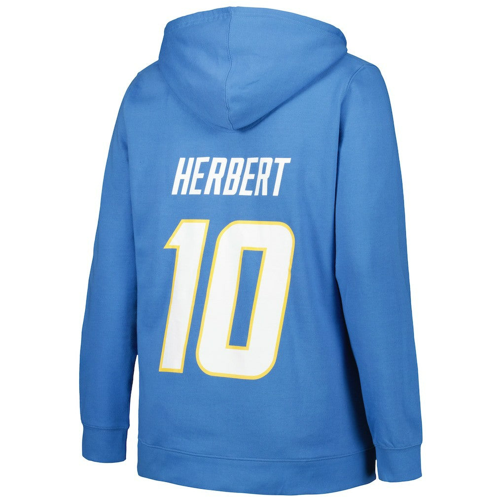 Justin Herbert Los Angeles Chargers Profile Women's Plus Size Player Name & Number Pullover Hoodie - Powder Blue discount