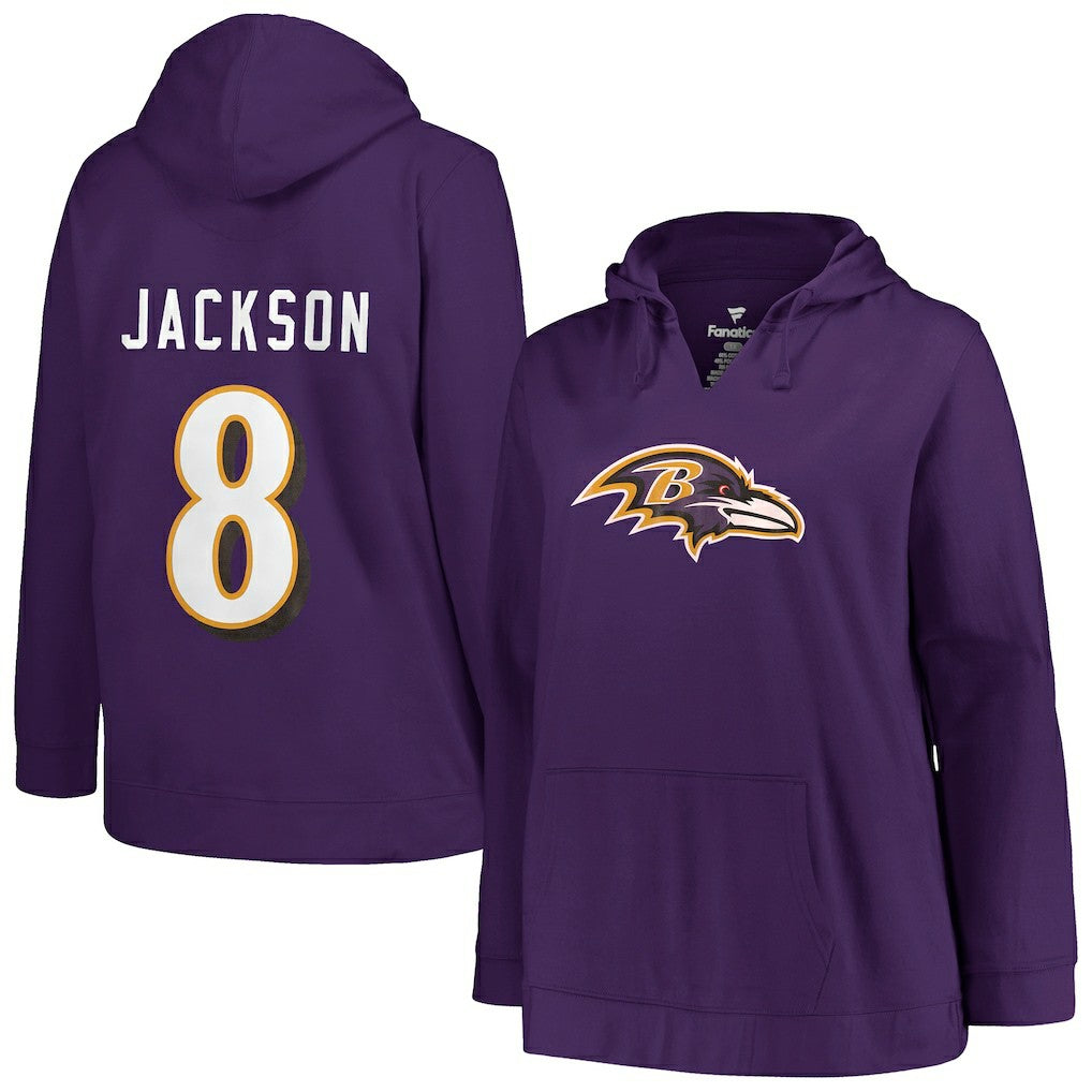Lamar Jackson Baltimore Ravens Profile Women's Plus Size Player Name & Number Pullover Hoodie - Purple cheap