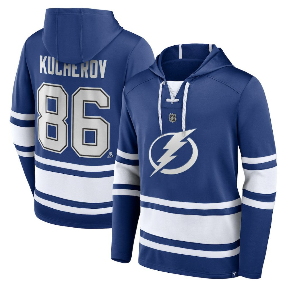 Nikita Kucherov Tampa Bay Lightning Fanatics Name & Number Lace-Up Pullover Hoodie - Blue Hoodies