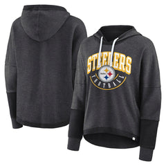 Pittsburgh Steelers Women's Lightewight Modest Crop Lounge Helmet Arch Pullover Hoodie - Charcoal online