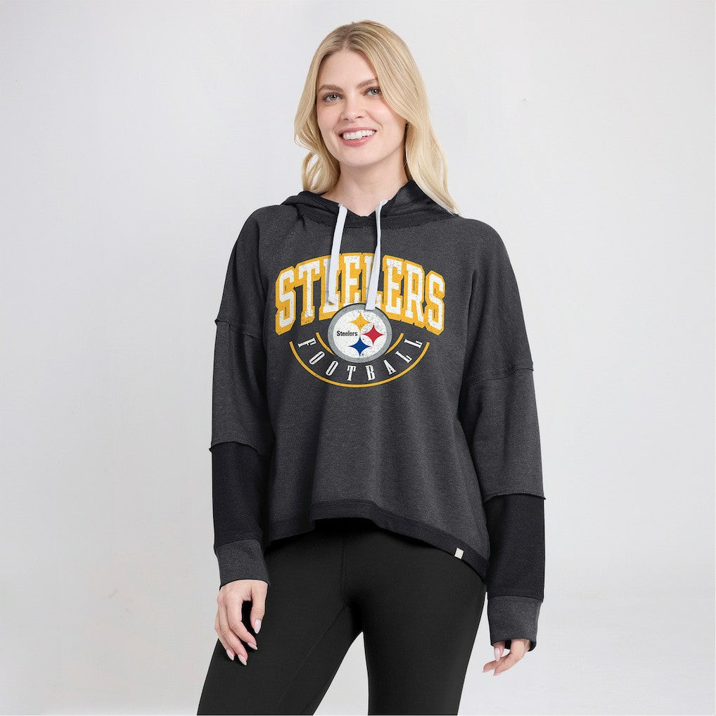 Pittsburgh Steelers Women's Lightewight Modest Crop Lounge Helmet Arch Pullover Hoodie - Charcoal online