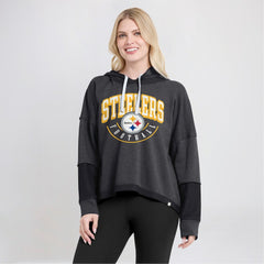 Pittsburgh Steelers Women's Lightewight Modest Crop Lounge Helmet Arch Pullover Hoodie - Charcoal online