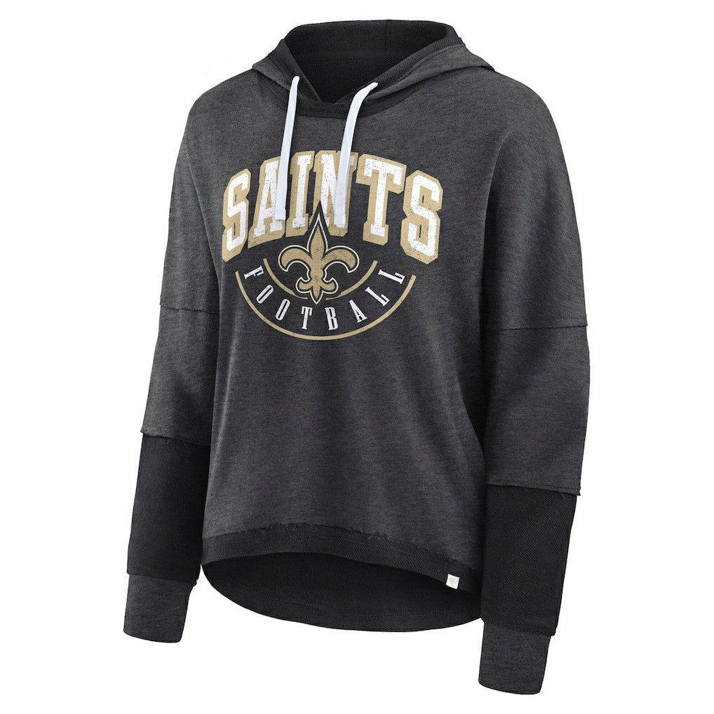 New Orleans Saints Women's Lightewight Modest Crop Lounge Helmet Arch Pullover Hoodie - Charcoal online