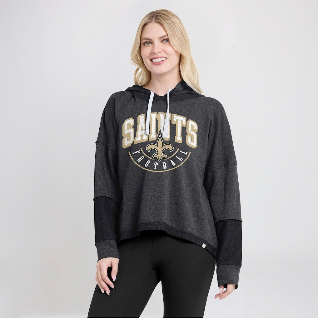New Orleans Saints Women's Lightewight Modest Crop Lounge Helmet Arch Pullover Hoodie - Charcoal online