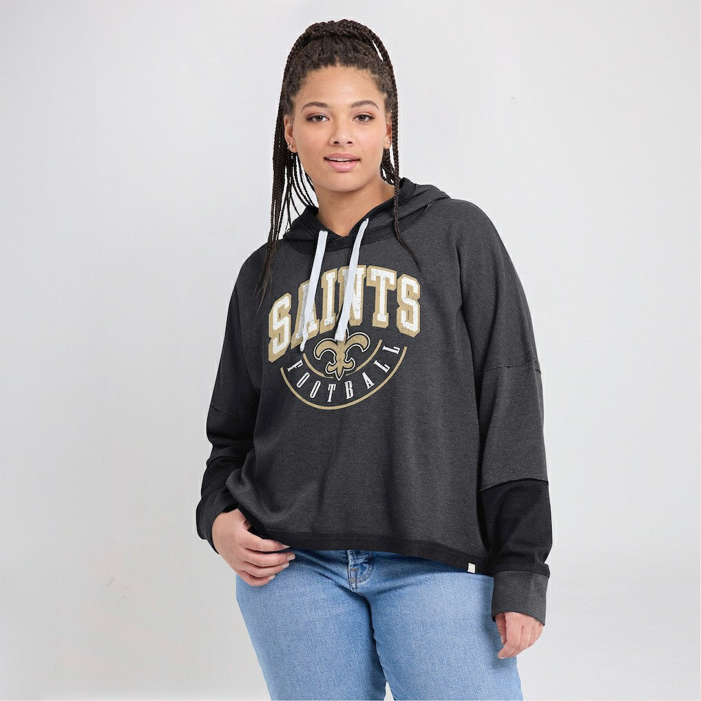New Orleans Saints Women's Lightewight Modest Crop Lounge Helmet Arch Pullover Hoodie - Charcoal online