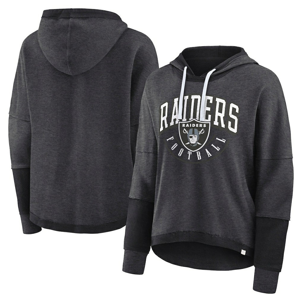 Las Vegas Raiders Women's Lightewight Modest Crop Lounge Helmet Arch Pullover Hoodie - Charcoal for sale
