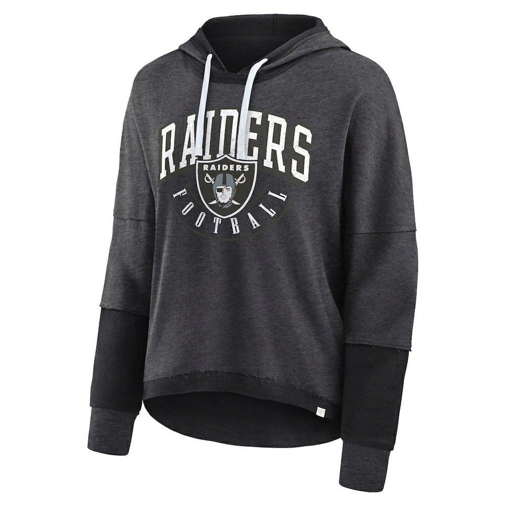 Las Vegas Raiders Women's Lightewight Modest Crop Lounge Helmet Arch Pullover Hoodie - Charcoal for sale