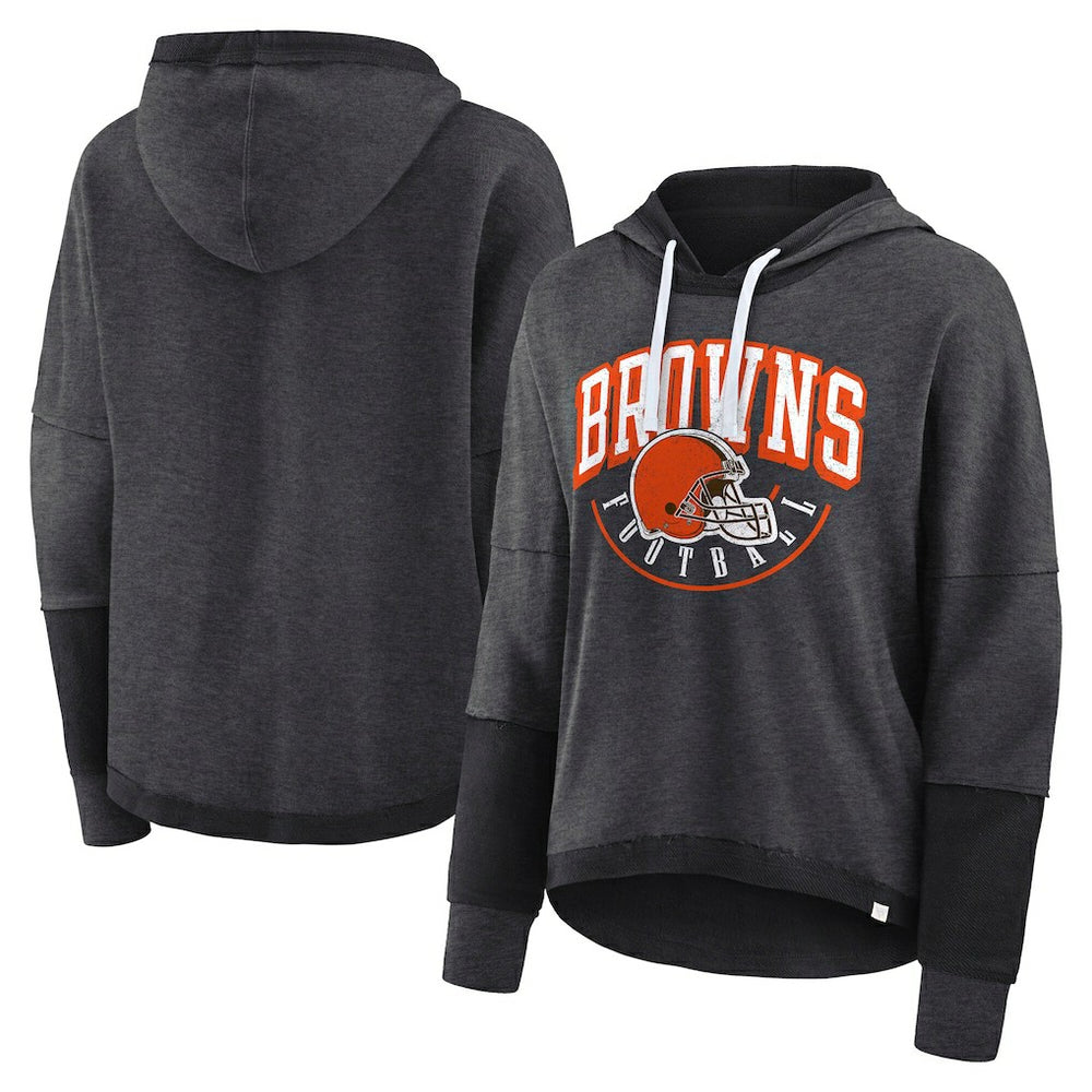 Cleveland Browns Women's Lightewight Modest Crop Lounge Helmet Arch Pullover Hoodie - Charcoal discount