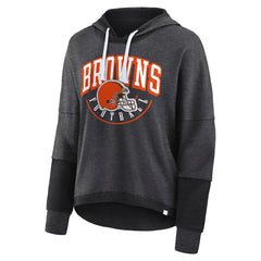 Cleveland Browns Women's Lightewight Modest Crop Lounge Helmet Arch Pullover Hoodie - Charcoal discount