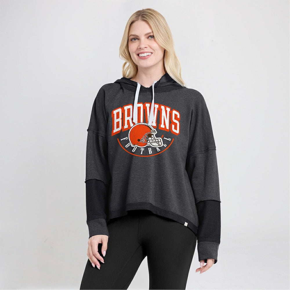 Cleveland Browns Women's Lightewight Modest Crop Lounge Helmet Arch Pullover Hoodie - Charcoal discount