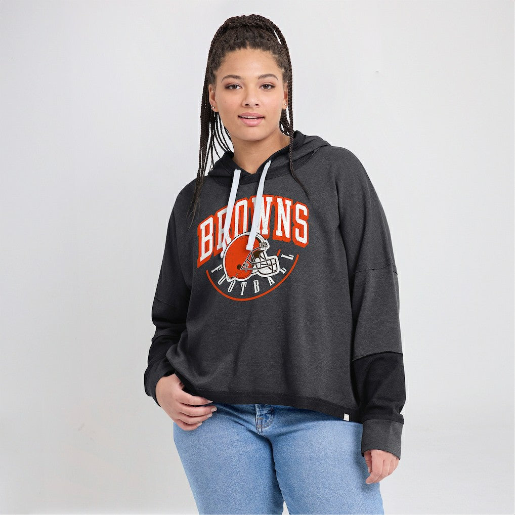 Cleveland Browns Women's Lightewight Modest Crop Lounge Helmet Arch Pullover Hoodie - Charcoal discount