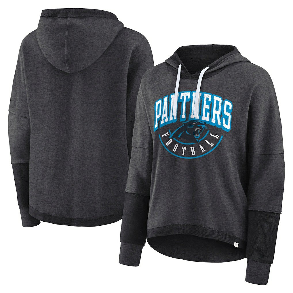 Carolina Panthers Women's Lightewight Modest Crop Lounge Helmet Arch Pullover Hoodie - Charcoal cheap