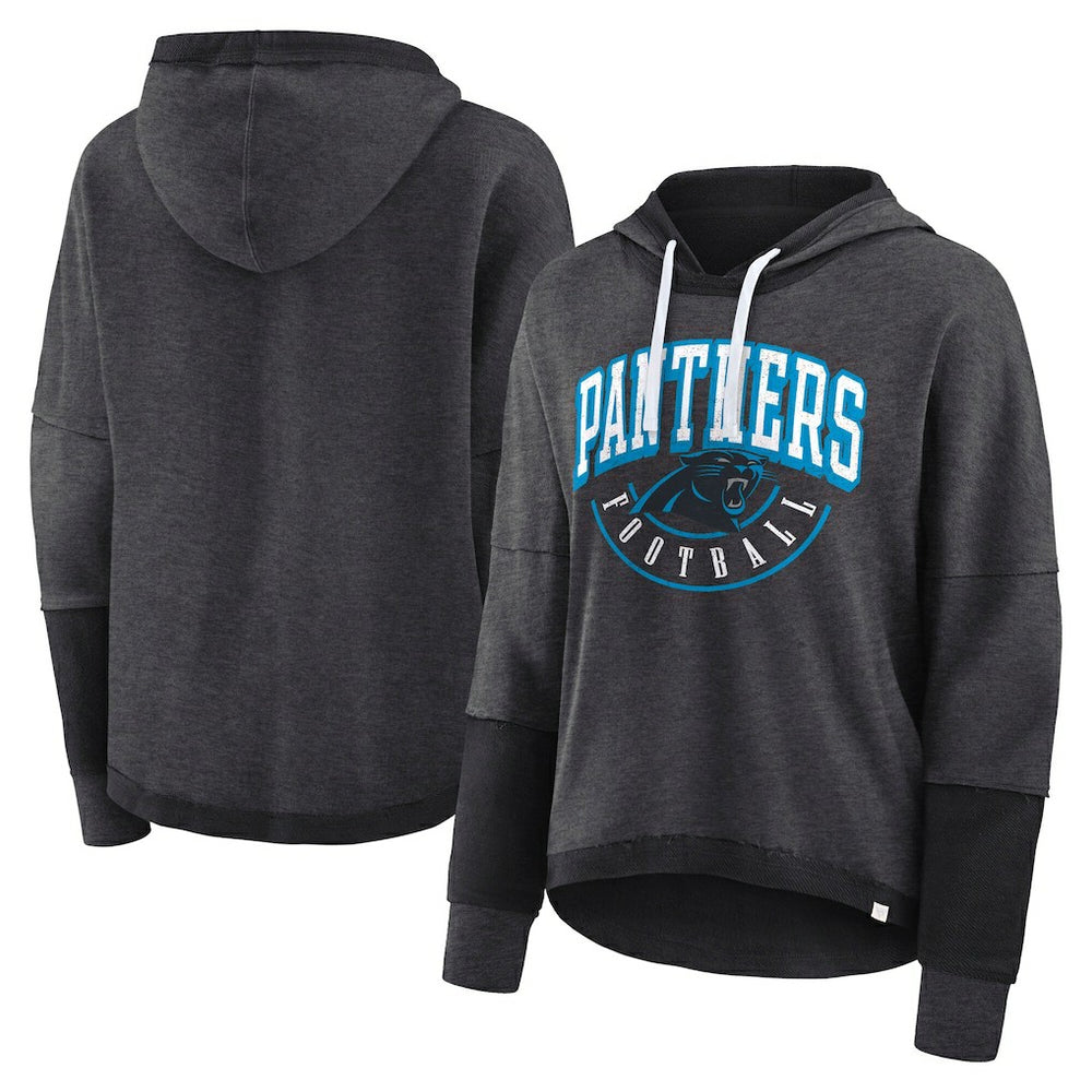 Carolina Panthers Women's Lightewight Modest Crop Lounge Helmet Arch Pullover Hoodie - Charcoal cheap