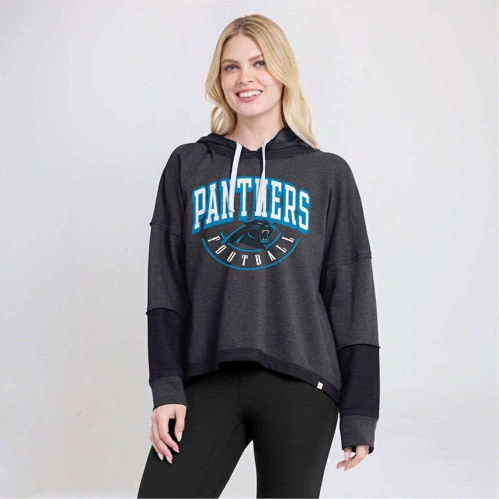 Carolina Panthers Women's Lightewight Modest Crop Lounge Helmet Arch Pullover Hoodie - Charcoal cheap