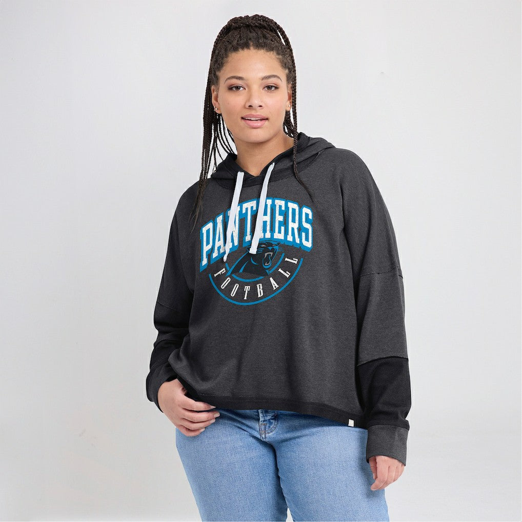 Carolina Panthers Women's Lightewight Modest Crop Lounge Helmet Arch Pullover Hoodie - Charcoal cheap