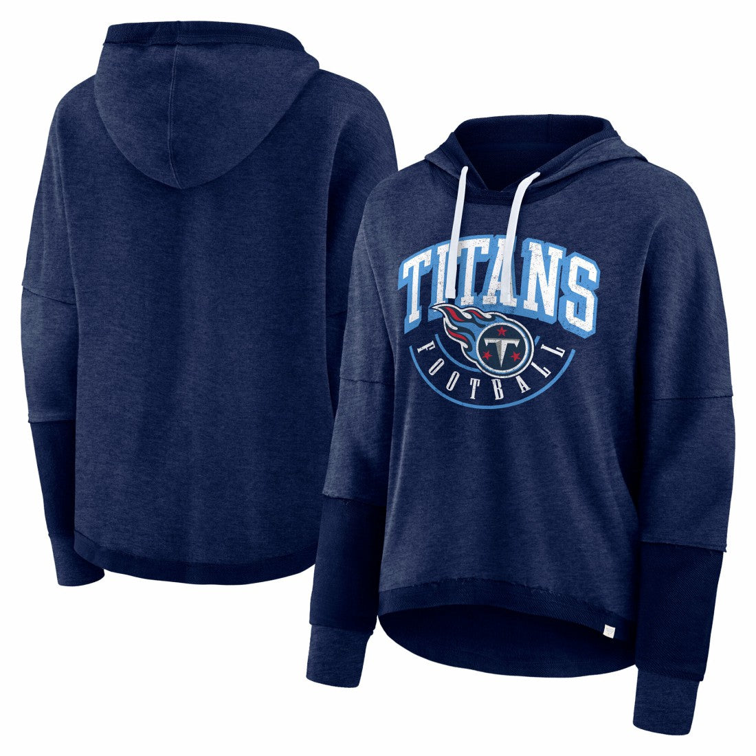Tennessee Titans Women's Lightewight Modest Crop Lounge Helmet Arch Pullover Hoodie - Navy for sale