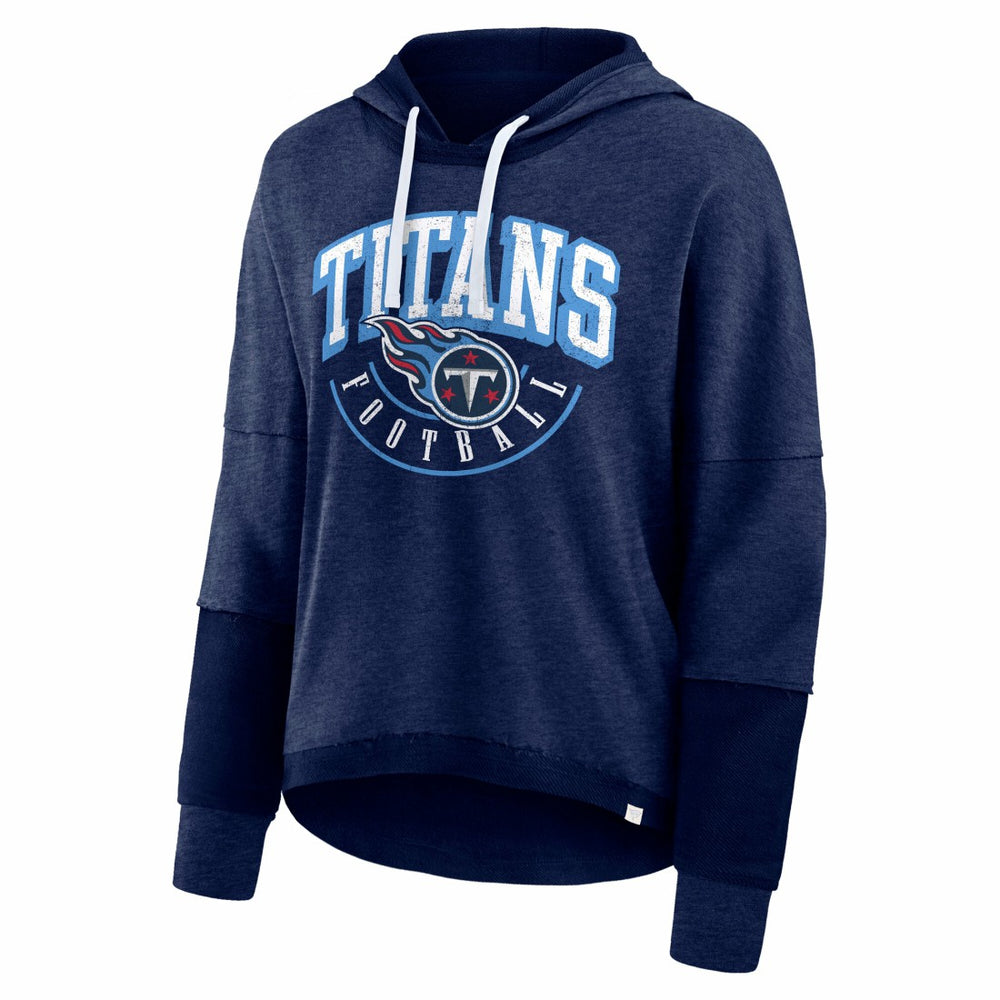 Tennessee Titans Women's Lightewight Modest Crop Lounge Helmet Arch Pullover Hoodie - Navy for sale