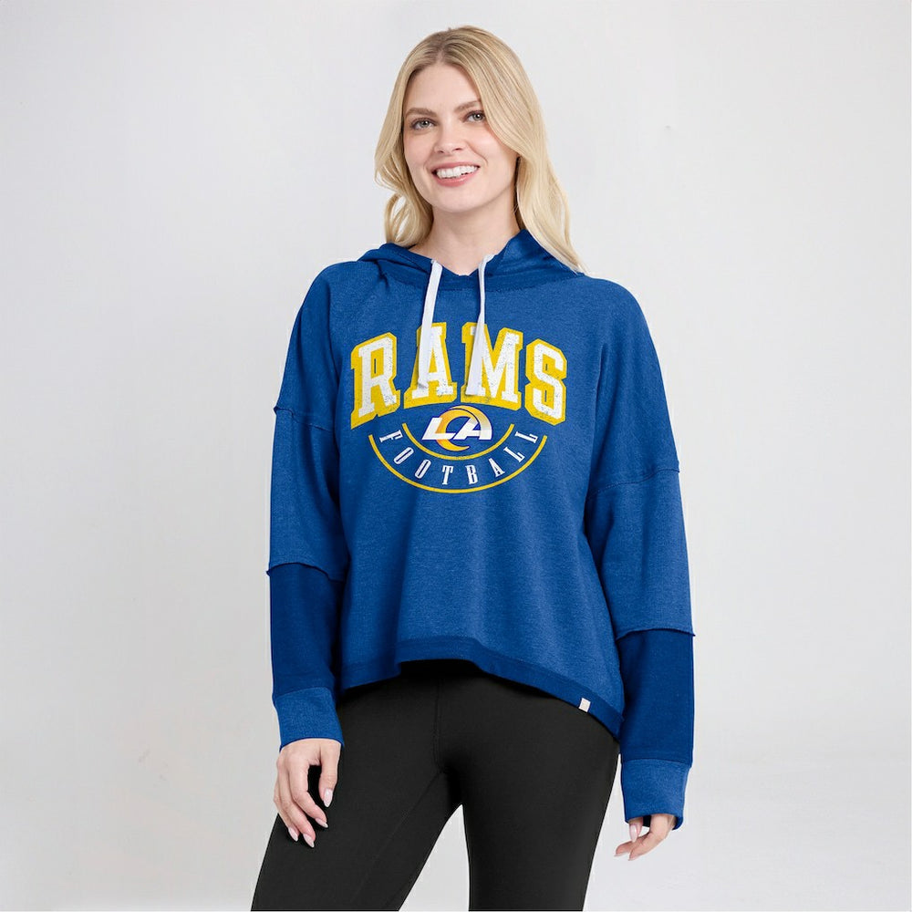 Los Angeles Rams Women's Lightewight Modest Crop Lounge Helmet Arch Pullover Hoodie - Royal sale
