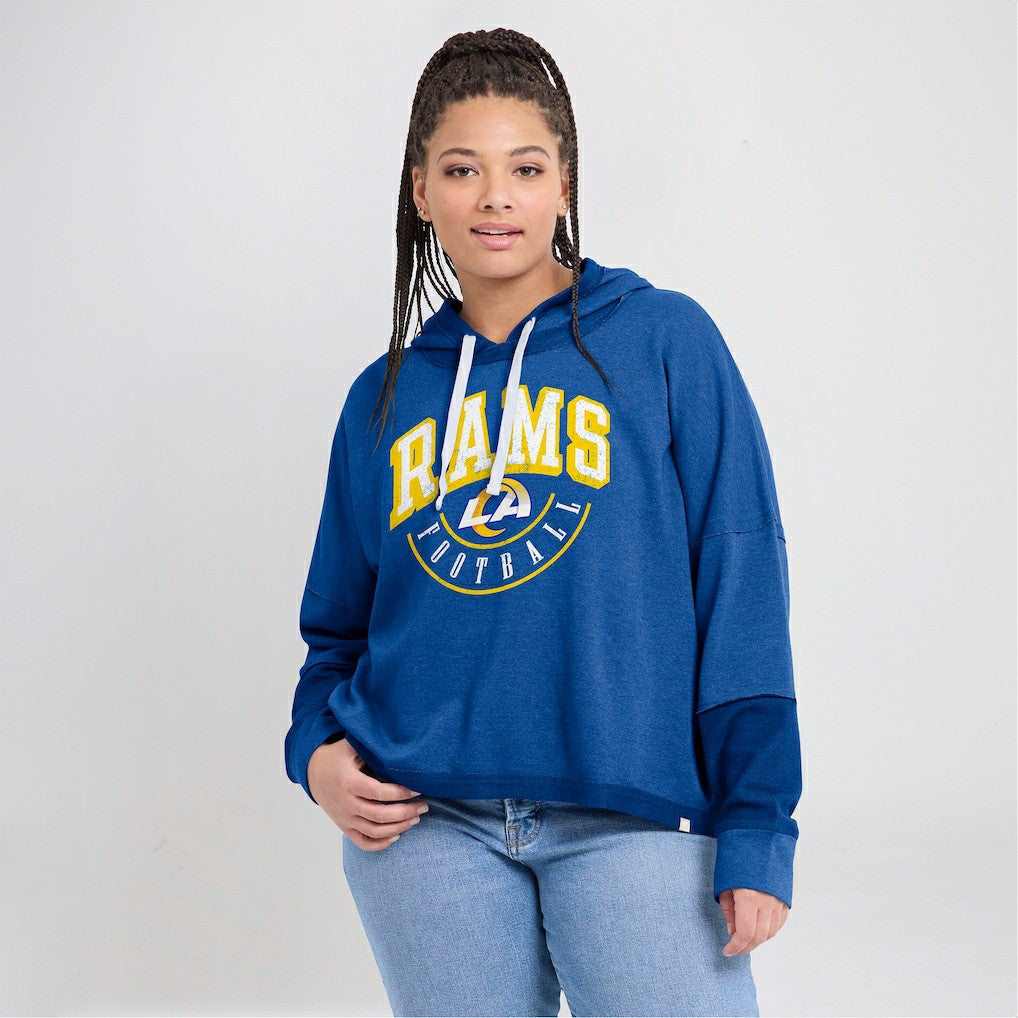 Los Angeles Rams Women's Lightewight Modest Crop Lounge Helmet Arch Pullover Hoodie - Royal sale