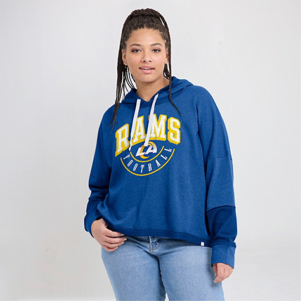 Los Angeles Rams Women's Lightewight Modest Crop Lounge Helmet Arch Pullover Hoodie - Royal sale