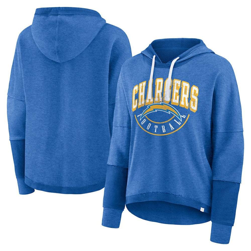 Los Angeles Chargers Women's Lightewight Modest Crop Lounge Helmet Arch Pullover Hoodie - Powder Blue for sale