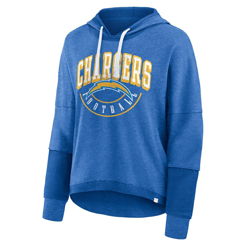 Los Angeles Chargers Women's Lightewight Modest Crop Lounge Helmet Arch Pullover Hoodie - Powder Blue for sale