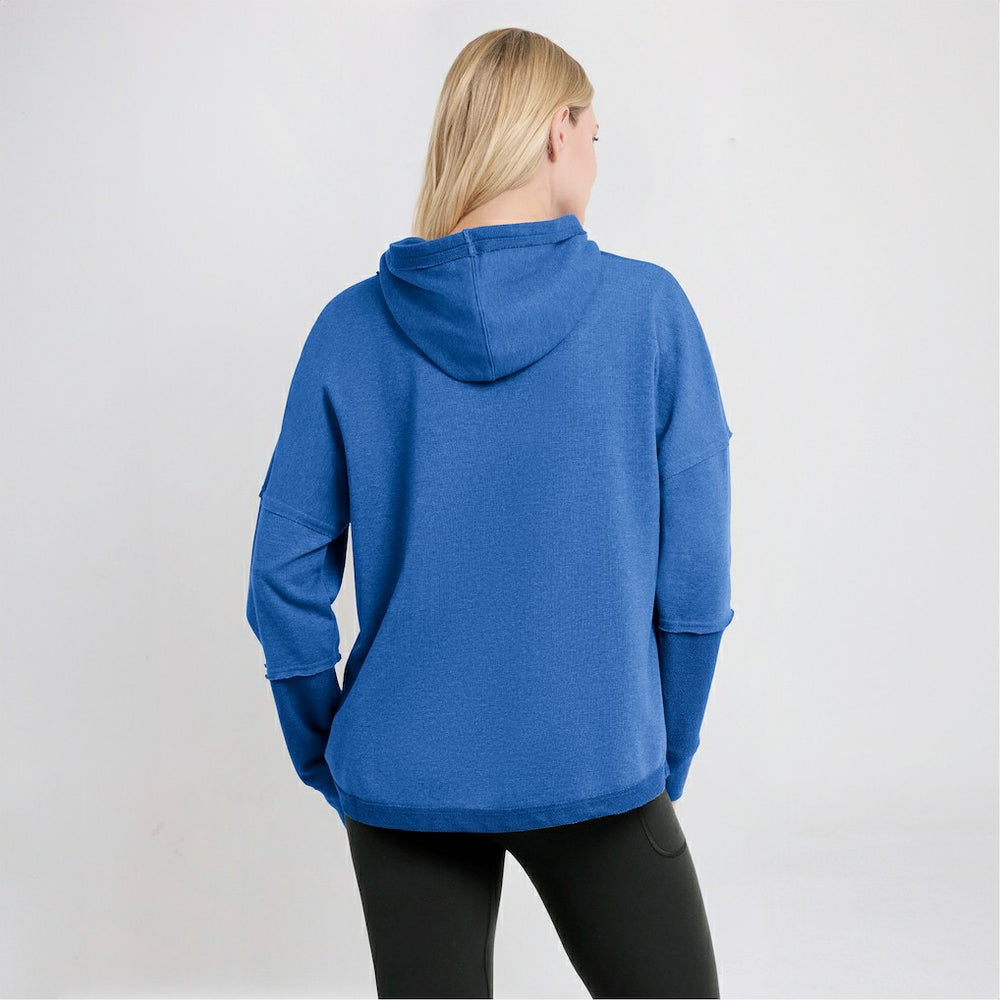 Los Angeles Chargers Women's Lightewight Modest Crop Lounge Helmet Arch Pullover Hoodie - Powder Blue for sale