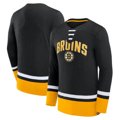 Boston Bruins Fanatics Back Pass Lace-Up Long Sleeve T-Shirt - Black T-shirts