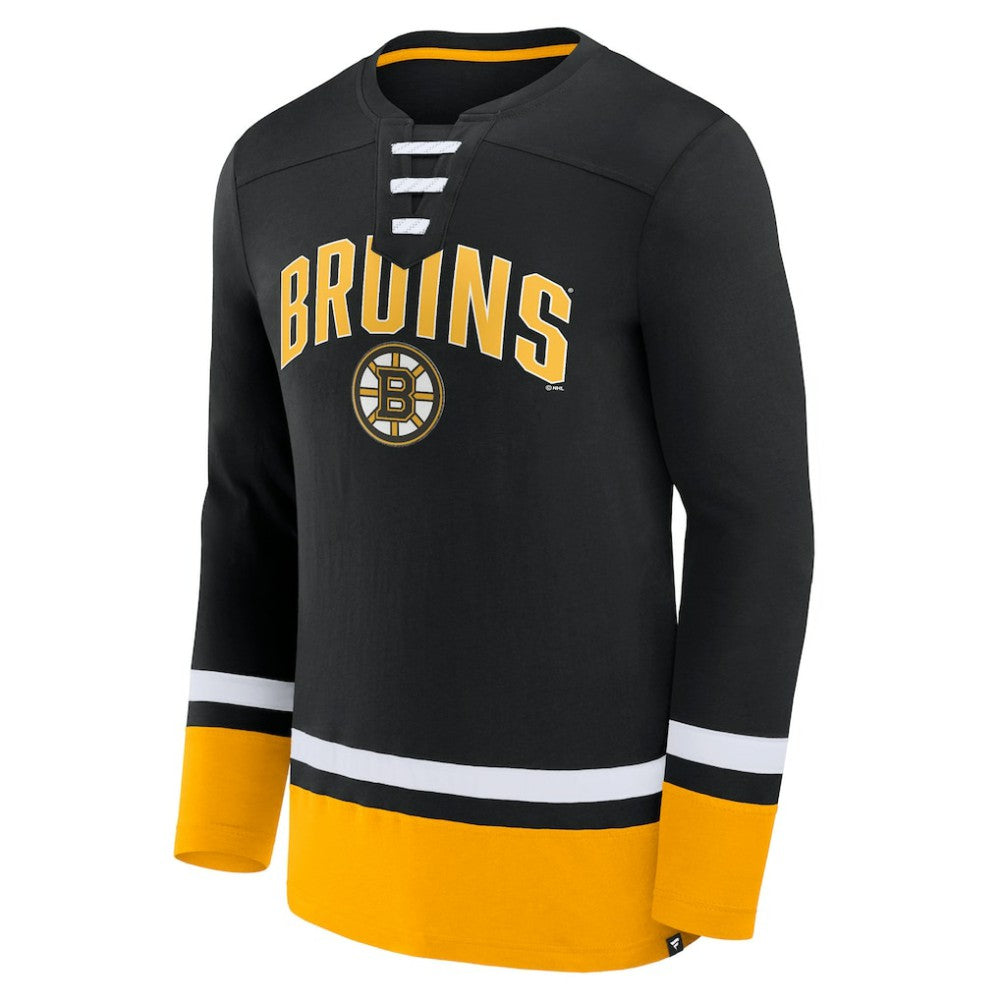 Boston Bruins Fanatics Back Pass Lace-Up Long Sleeve T-Shirt - Black T-shirts