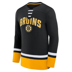 Boston Bruins Fanatics Back Pass Lace-Up Long Sleeve T-Shirt - Black T-shirts