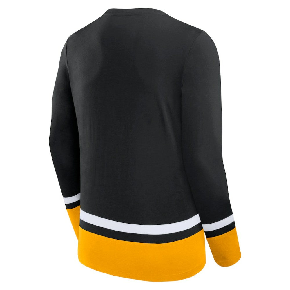 Boston Bruins Fanatics Back Pass Lace-Up Long Sleeve T-Shirt - Black T-shirts
