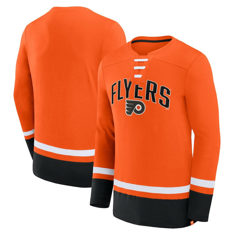 Philadelphia Flyers Fanatics Back Pass Lace-Up Long Sleeve T-Shirt - Orange T-shirts
