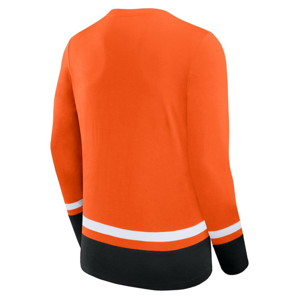 Philadelphia Flyers Fanatics Back Pass Lace-Up Long Sleeve T-Shirt - Orange T-shirts