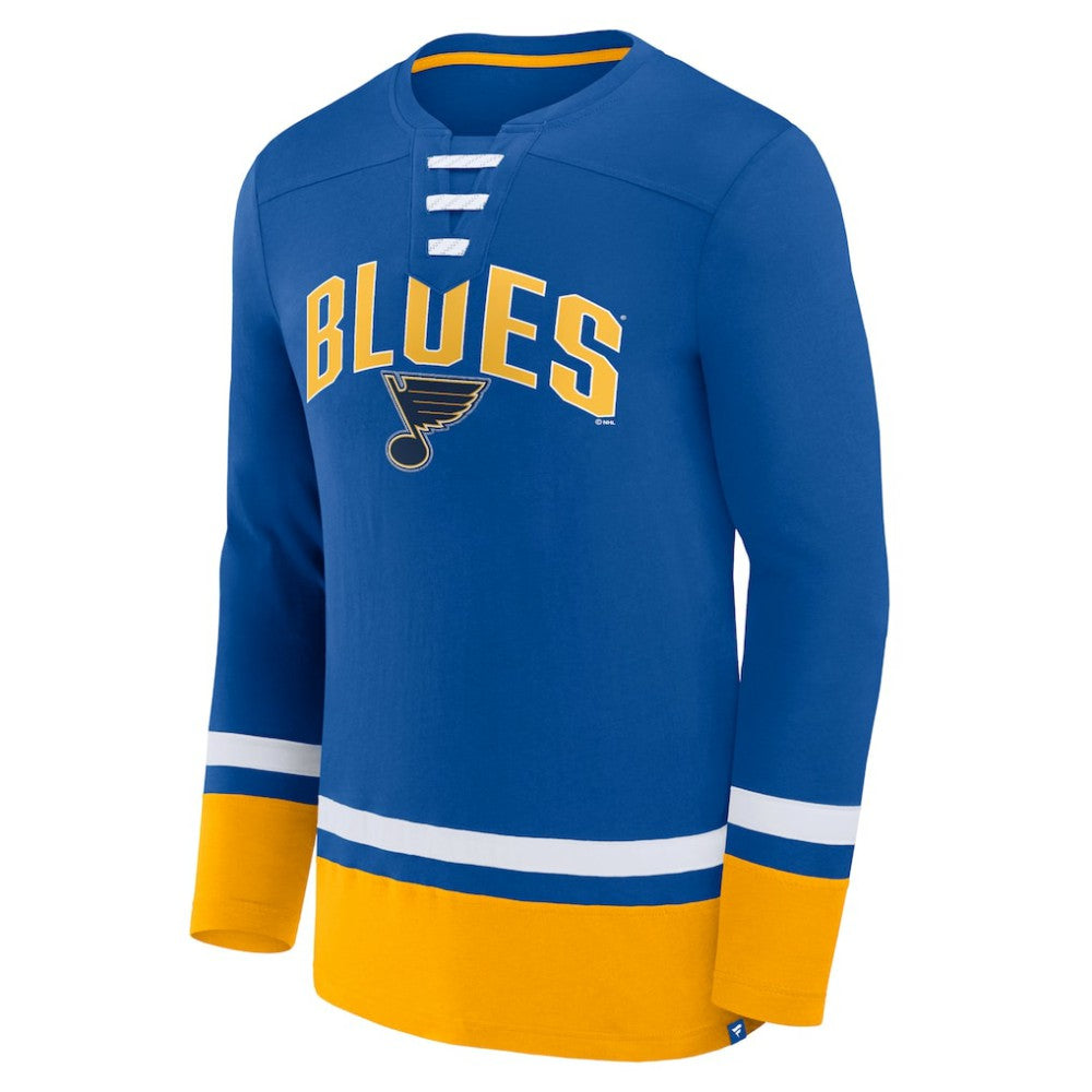 St. Louis Blues Fanatics Back Pass Lace-Up Long Sleeve T-Shirt - Blue T-shirts