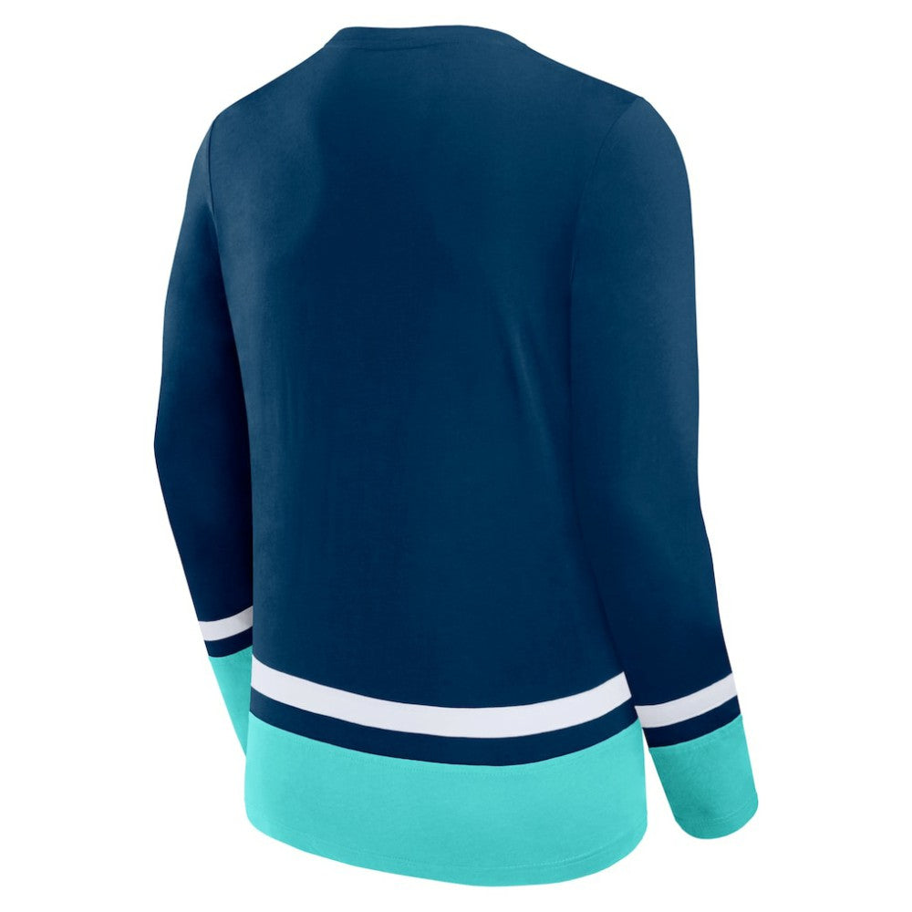Seattle Kraken Fanatics Back Pass Lace-Up Long Sleeve T-Shirt - Deep Sea Blue T-shirts