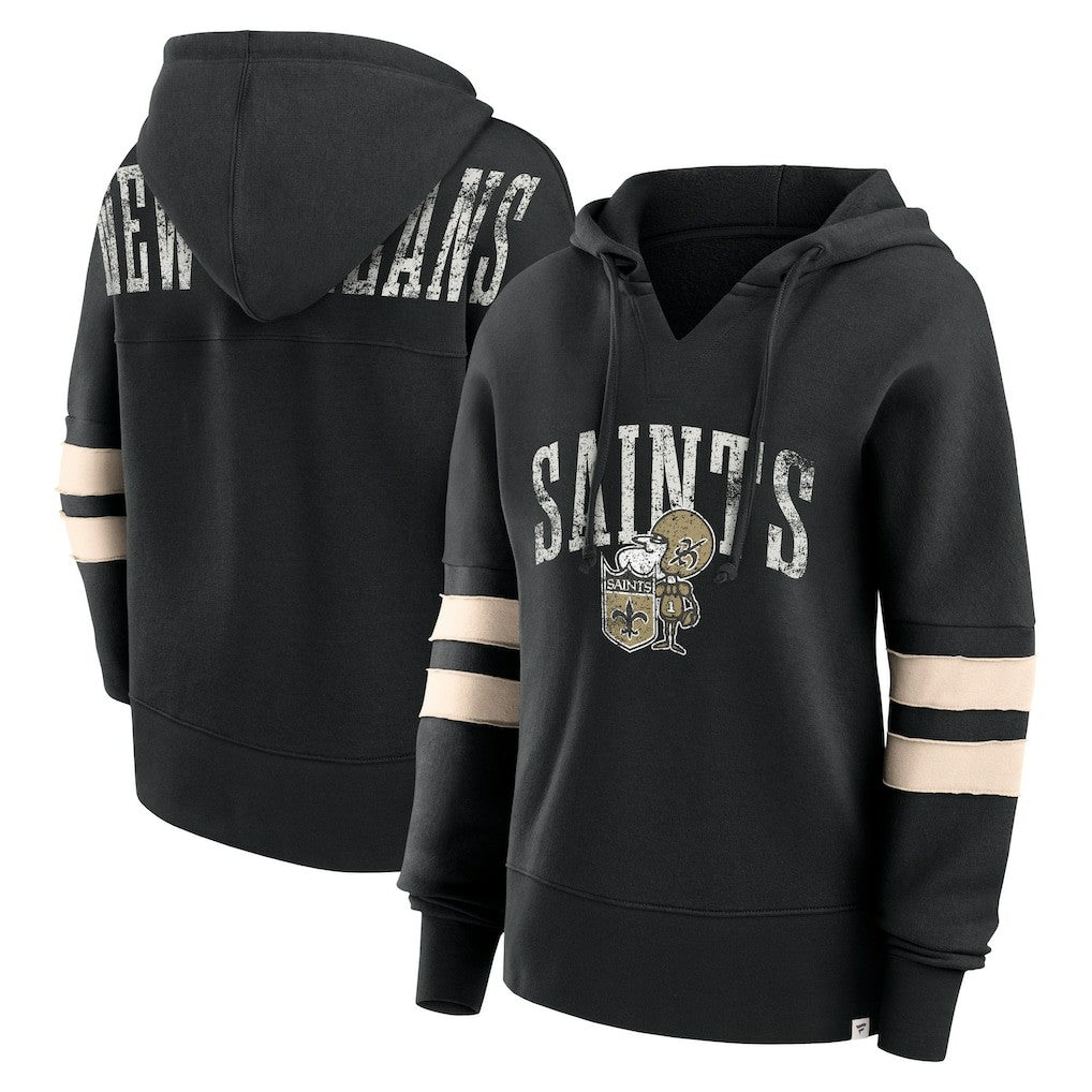 New Orleans Saints Women's Bold Move Dolman V-Neck Hip HIp Hoodie - Black on sale
