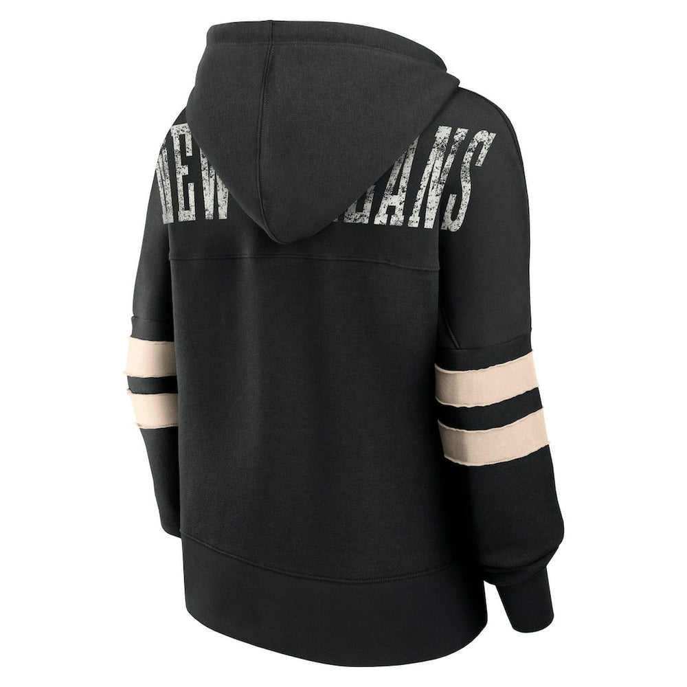 New Orleans Saints Women's Bold Move Dolman V-Neck Hip HIp Hoodie - Black on sale
