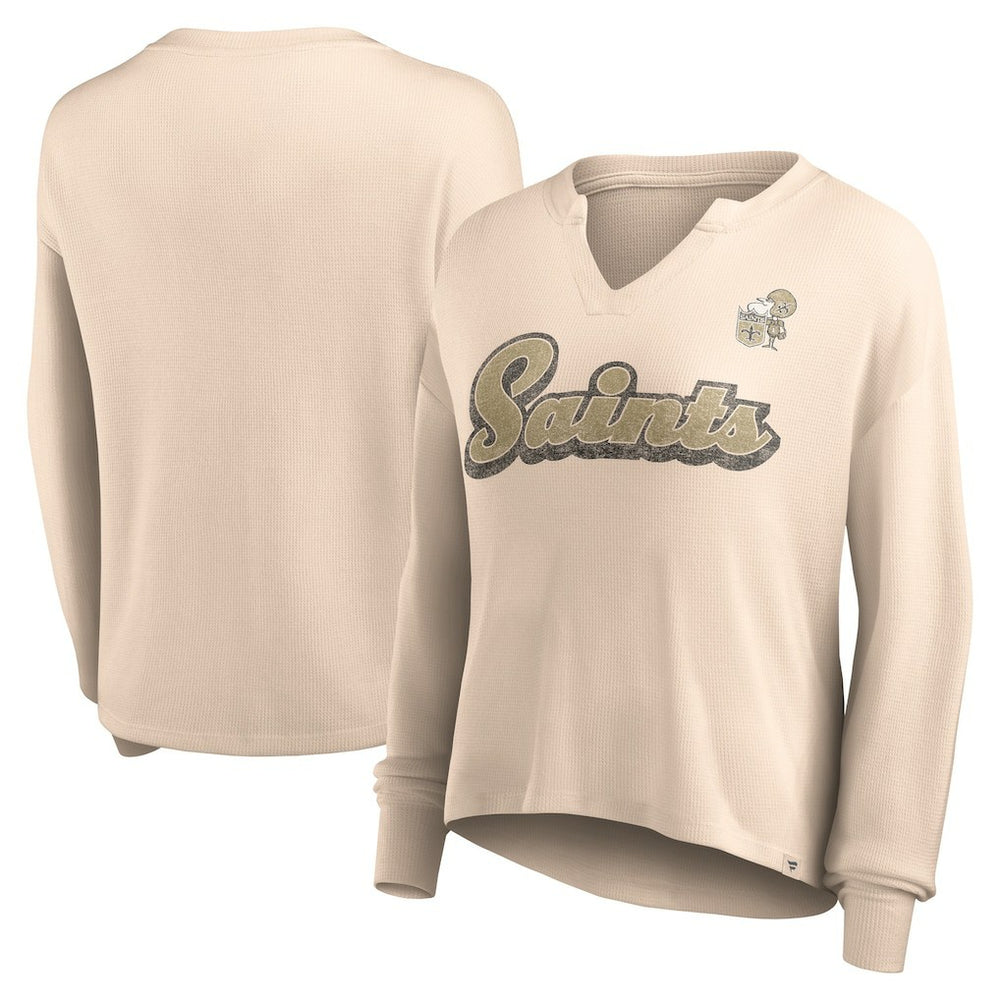 New Orleans Saints Women's Go For It Notch Neck Waffle Knit Lightweight Long Sleeve T-Shirt - Tan online